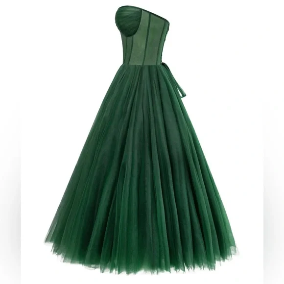 Emerald Green Strapless Puffy Midi Tulle Dress by Milla - Picture 5 of 5